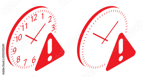 Fotografía Isometric clock with a warning exclamation mark of lack of time