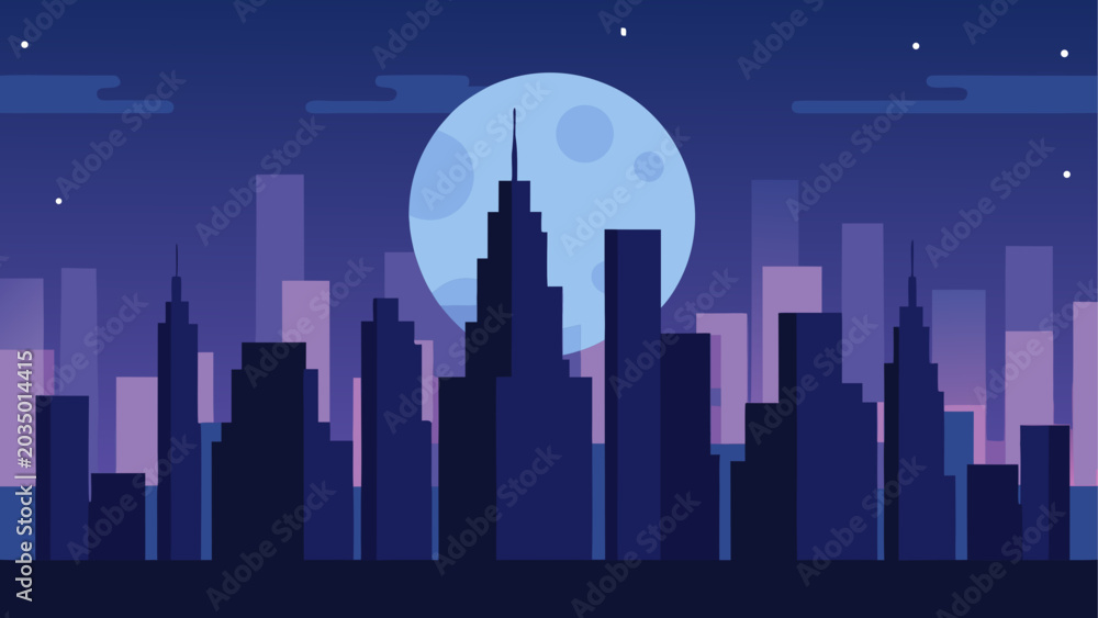 Fototapeta premium City skyline at night with full moon