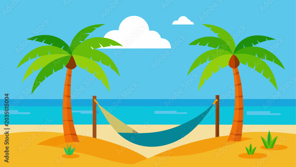 Fototapeta premium Beach hammock between palm trees by ocean