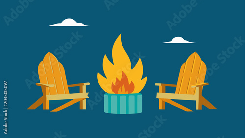 Tableau sur toile Adirondack chairs by campfire at night