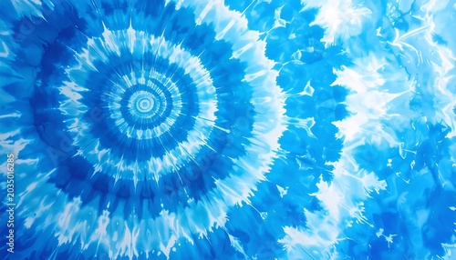 Vibrant Blue Tie Dye Spiral Pattern with Radial Texture Background