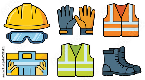 Personal protective equipment set for construction and industrial safety works.
