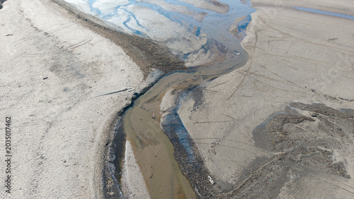 Tableau sur toile Aerial view of a wide sandy beach at low tide Ayrshire Scotland