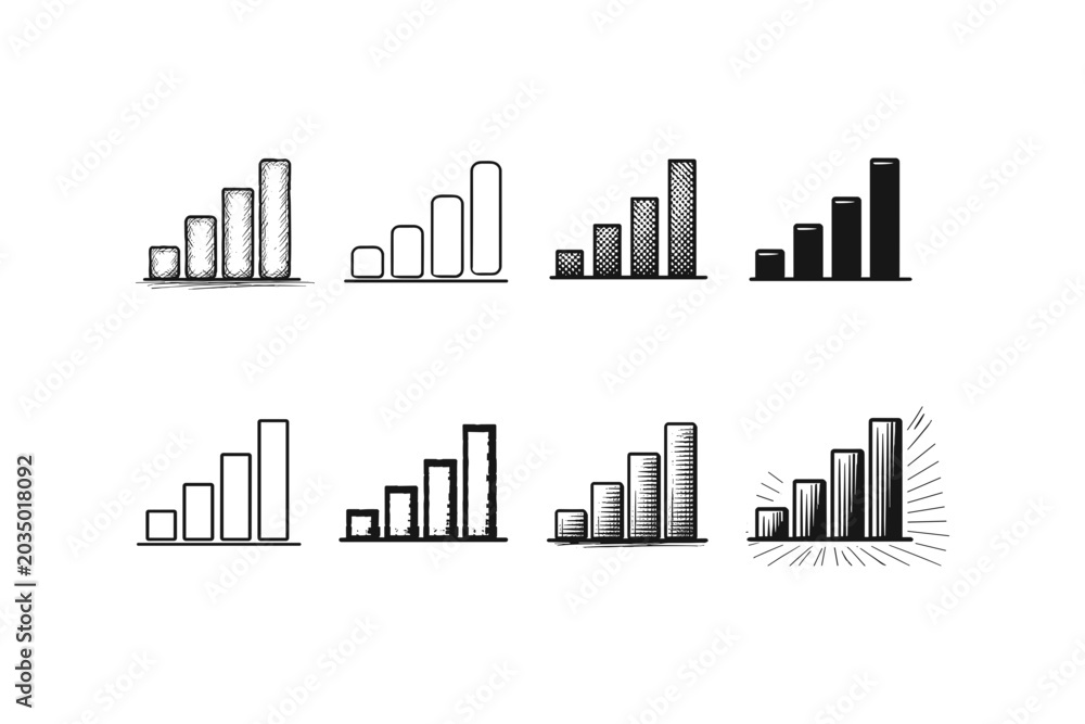 Fototapeta premium Collection of hand-drawn bar chart icons representing growth and progress