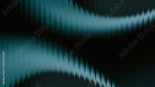 cyan, turquoise) contrast with a solid black background and fine vertical lines (like wavy curtains or ripple effects) combined with a grainy texture or fine noise throughout the surface.