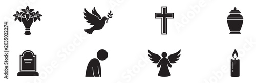 Fotografie Funeral and Mourning Memorial Icon Set