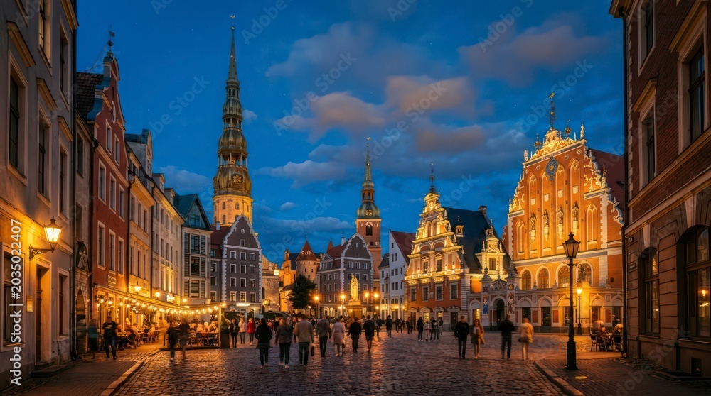 Naklejka premium Old city of Riga summer evening cinematic view