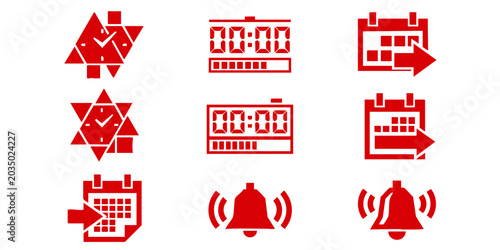 Obraz na płótnie A collection of various red icons depicting symbols and notifications on a white background