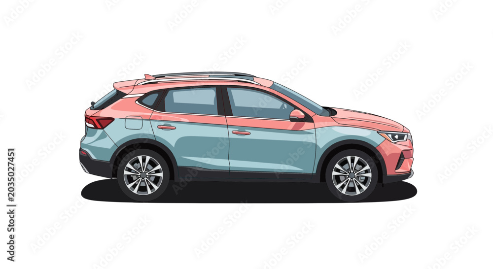 Fototapeta premium Modern Crossover SUV, Two-Tone Paint, White Background, Side View