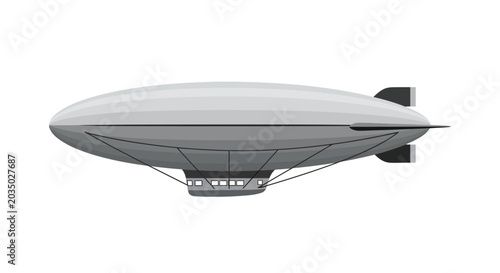 Tableau sur toile Vintage Airship Illustration - Gray Zeppelin Blimp on White Background