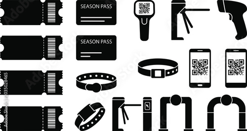 Bild auf Leinwand Collection of black and white for event access and ticketing season pass qr code