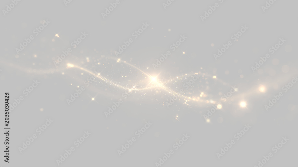Fototapeta premium Golden Magic light effect PNG. Flowing luminous particle trail with glowing light effect. Glowing gold lines and radiant stardust sparkle effect png