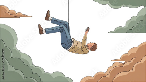 Photos Man swings through 2D CAD Vector clouds in a thrilling aerial stunt