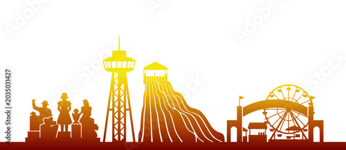 Retro State Fair Skyline Silhouette with Amusement Park Rides and Midway