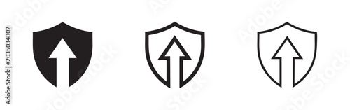 Tableau sur toile Shield with up arrow icon set, security upgrade symbol, protection or progress i