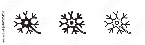 Fotografie Neuron or brain cell icon set in diverse styles