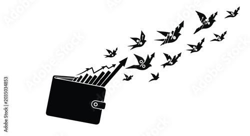 wallet with birds flying out, symbolizing financial freedom