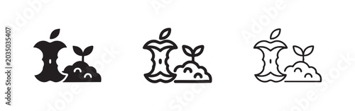 Tableau sur toile Composting and organic waste recycling icon set with apple core and plant