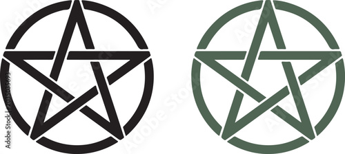 Foto Pentagram symbols, star icons, mystical signs, occult emblems, vector graphics