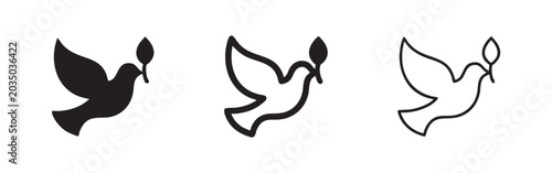 Foto Dove with olive branch icon set, peace symbol