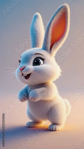 A delightful bunny, full of energy, leaps forward with sparkling eyes, showcasing its adorable and playful nature on a pure white background.