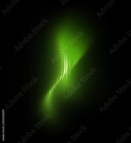 Green glossy tall pinched blob on dark black with bright center glow