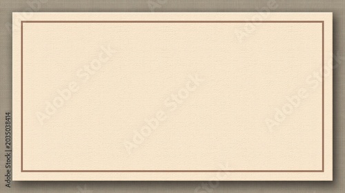 Blank elegant beige canvas card frame template on dark linen fabric textured background