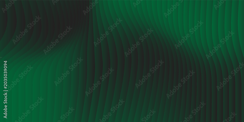 Fototapeta premium Abstract dark green gradient background with vertical wavy lines. Modern geometric vector illustration for eco-technology, business presentations, and corporate web banners