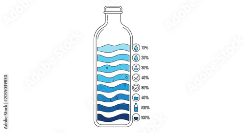 Fotografie Water level indicator in a bottle with percentage and icons for daily hydration tracking