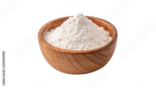 Tableau sur toile Rustic brown wooden bowl filled with raw white sea salt crystals or granulated s