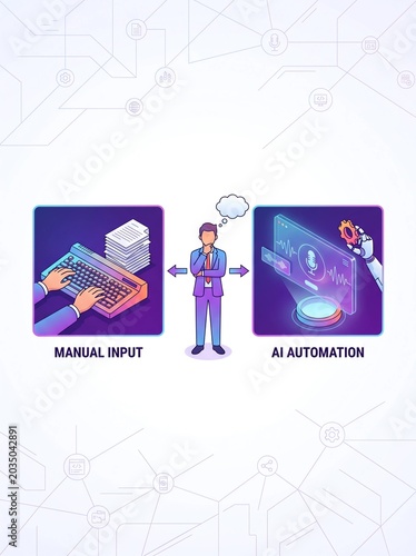 Business Concept Comparing Manual Input and AI Automation