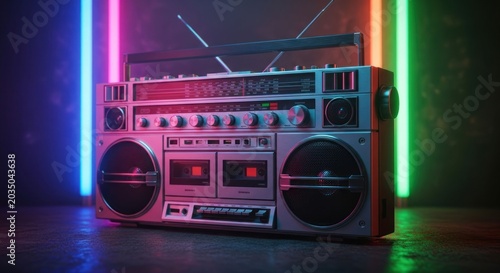 Retro Boombox with Neon Lights 1.