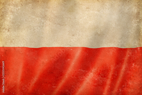 Old vintage flag of Poland, worn and stained