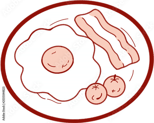Classic Breakfast Plate with Fried Egg Bacon and Tomatoes Illustration