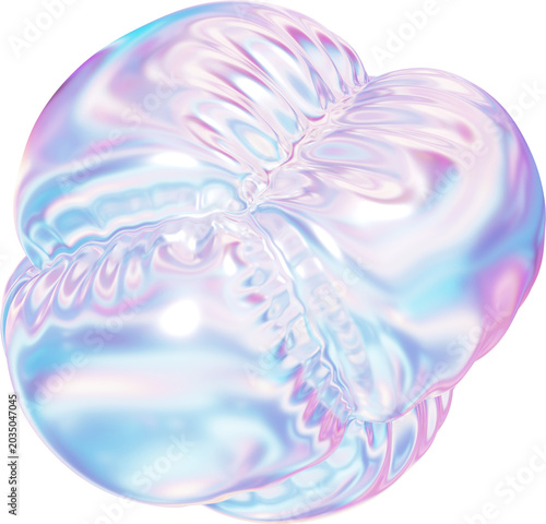 3d holographic gradient purple shape clipart, pastel iridescent fluid abstract form isolated. Render of geometric illustration