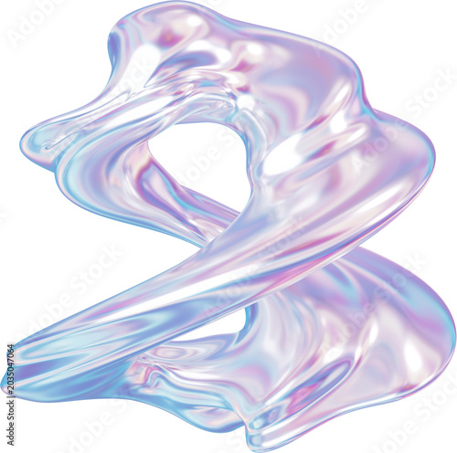 3d holographic gradient purple shape clipart, pastel iridescent fluid abstract form isolated. Render of geometric illustration