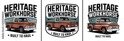 фотографія Vintage truck graphic design collection with classic heritage workhorse letterin