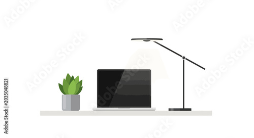 Modern Desk Lamp on White Shelf.