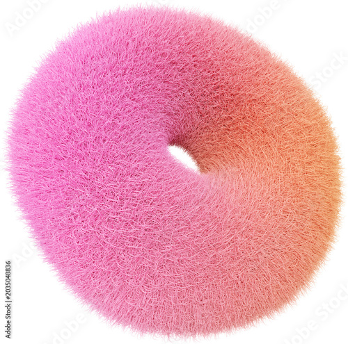 3D Playful colorful pink furry shape, creative graphic abstract fur form, isolated clipart. Render of geometric modern y2k illustration