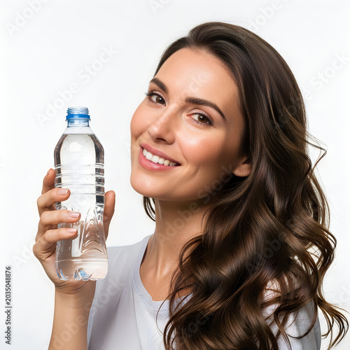 Smiling woman holding water bottle