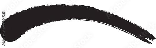 A black brush stroke on a transparent background, resembling a curved line or a swoosh symbol, isolated on transparent background