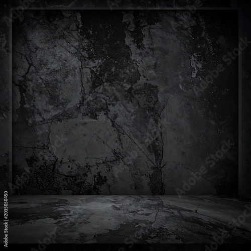 Dark Grungy Concrete Wall and Floor in Empty Industrial Interior