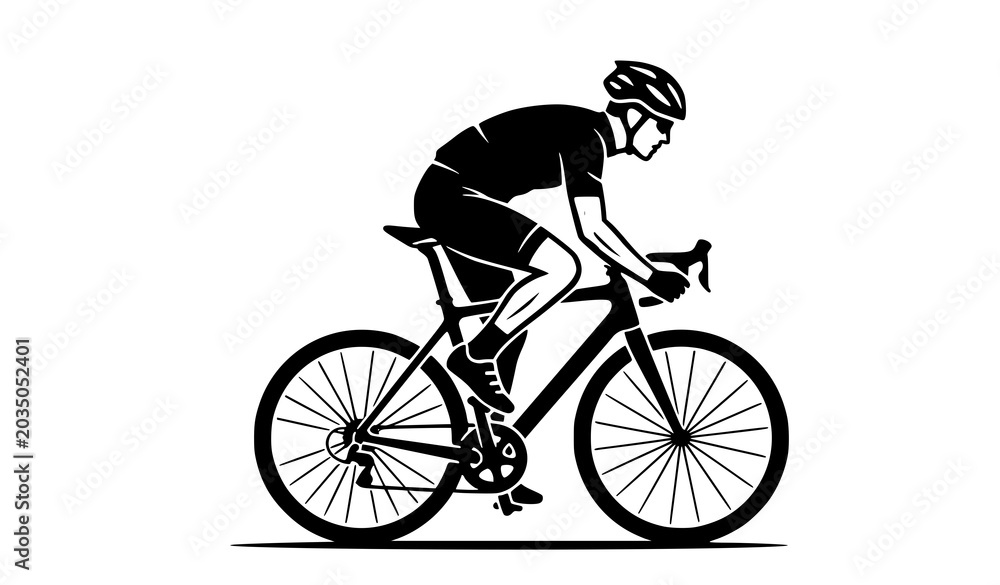 Fototapeta premium Man riding bicycle silhouette vector outdoor sports illustration