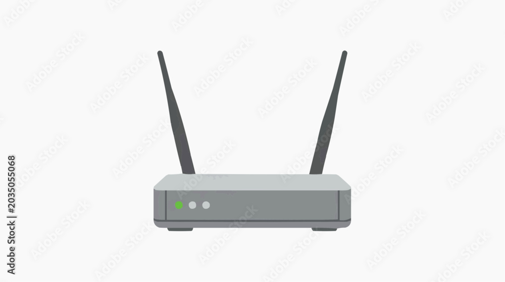 Fototapeta premium Modern wireless internet router with antennas and indicator lights on white background