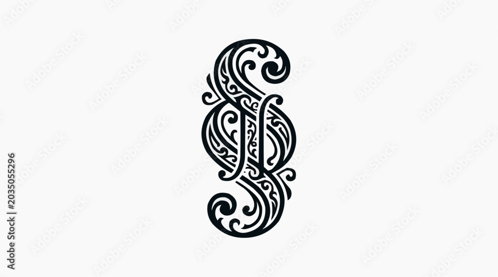 Fototapeta premium Ornate Paragraph Symbol Decorative Flourish Black and White