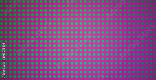 Abstract image featuring a grid of evenly spaced green dots against a vibrant magenta background creating a halftone effect.