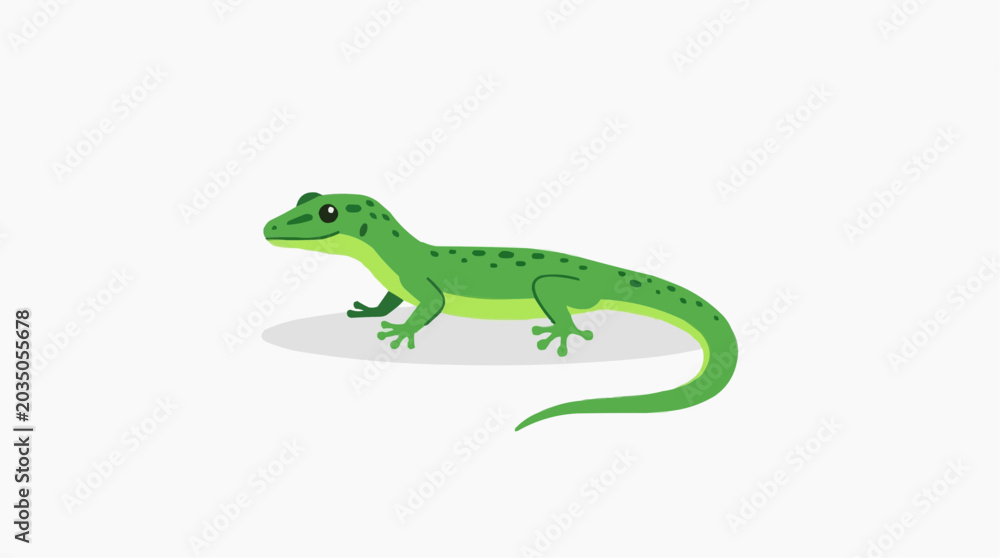 Fototapeta premium Green gecko lizard illustration with spots on a white background