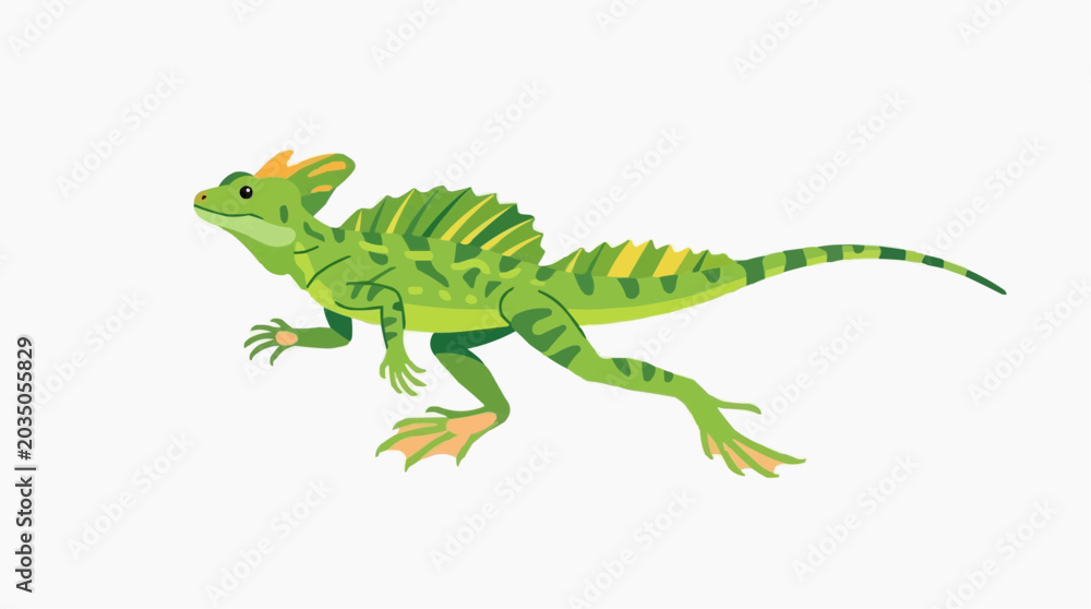 Fototapeta premium Green Basilisk Lizard Running on Water Illustration