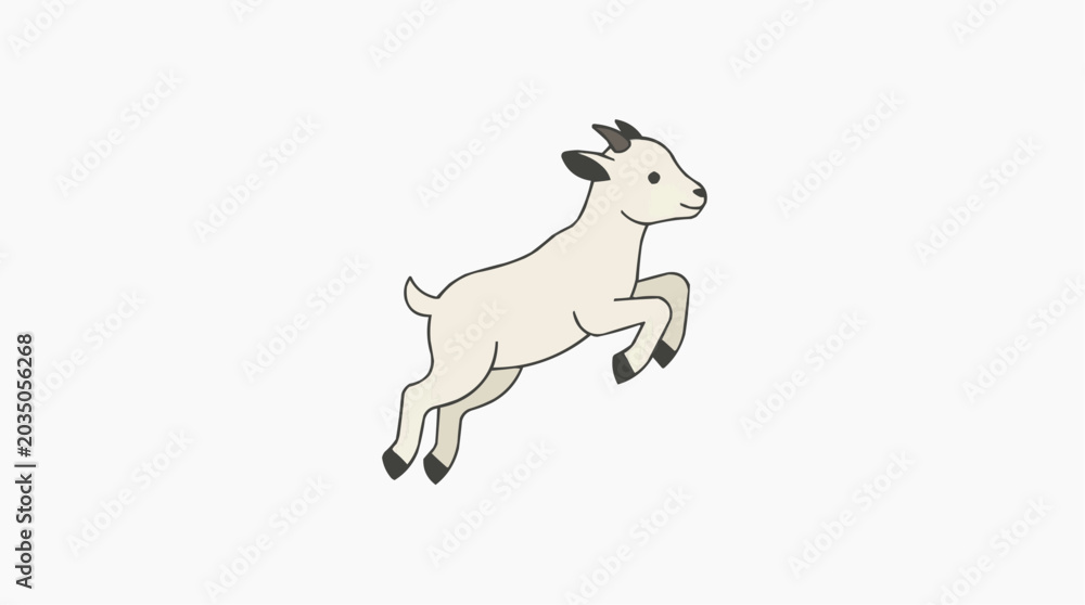 Fototapeta premium Cute cartoon baby goat jumping with joy on white background