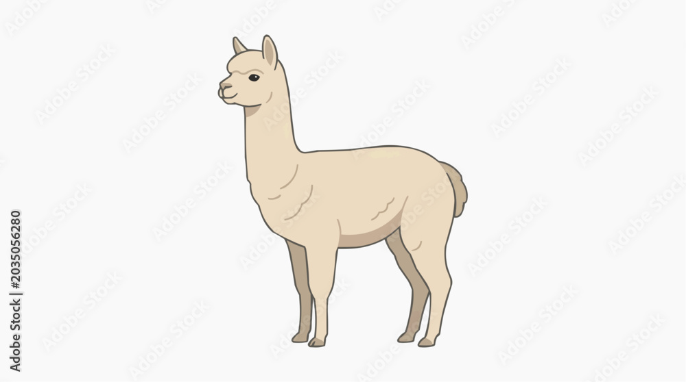 Fototapeta premium Cute cartoon alpaca standing on a white background
